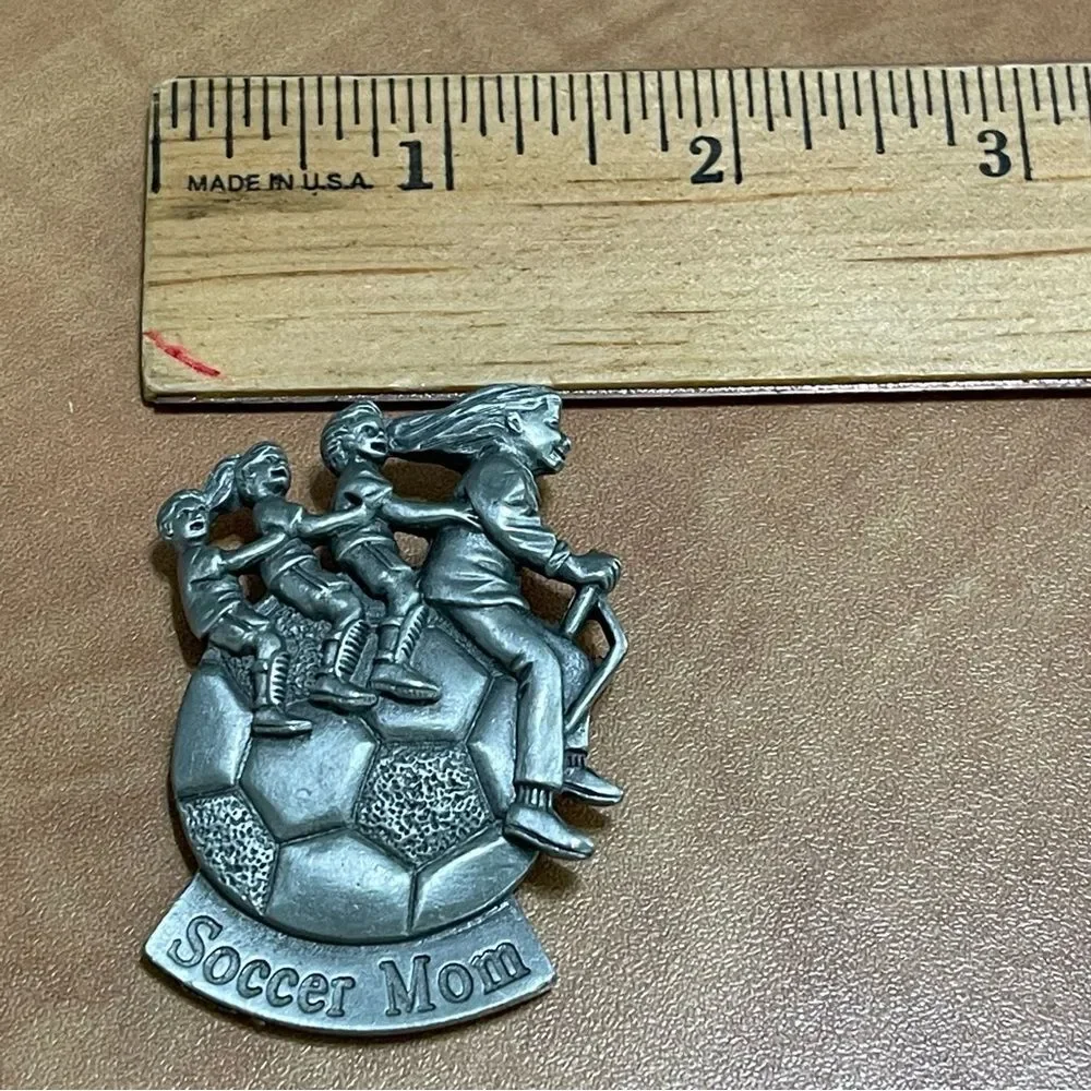 Spoontiques Soccer Mom Driving a Soccer Ball Pewter Brooch Pin Hat Charm Sporty